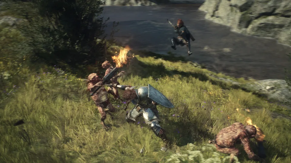 The Arisen fighting goblins with a flaming sword in Dragon's Dogma 2