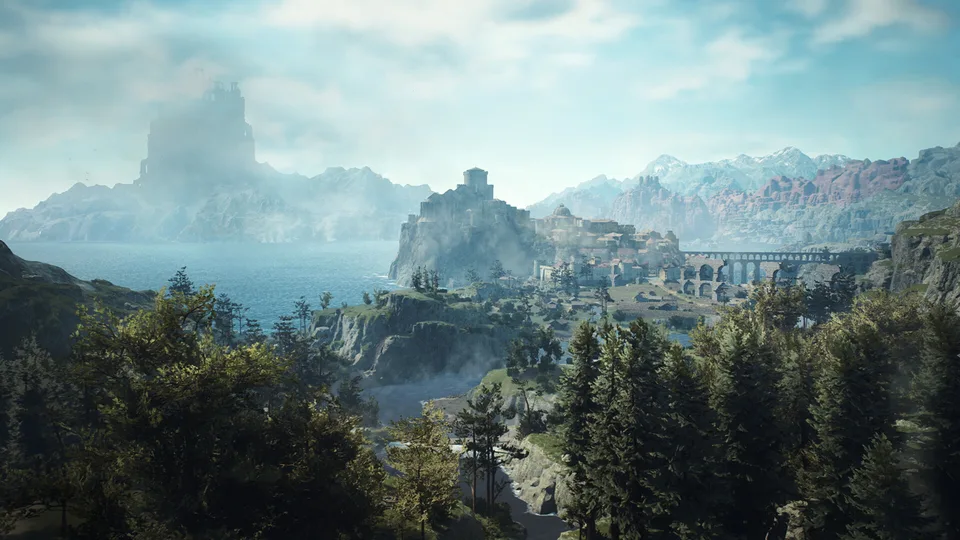 The coastal city of Vernworth and its sea cliffs in Dragon's Dogma 2