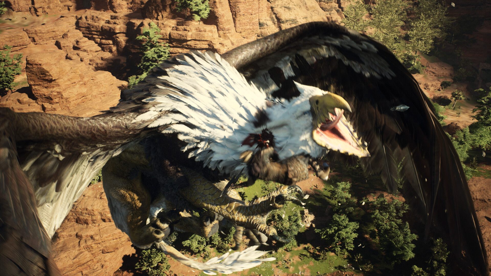 A griffin soaring over a canyon in Dragon's Dogma 2